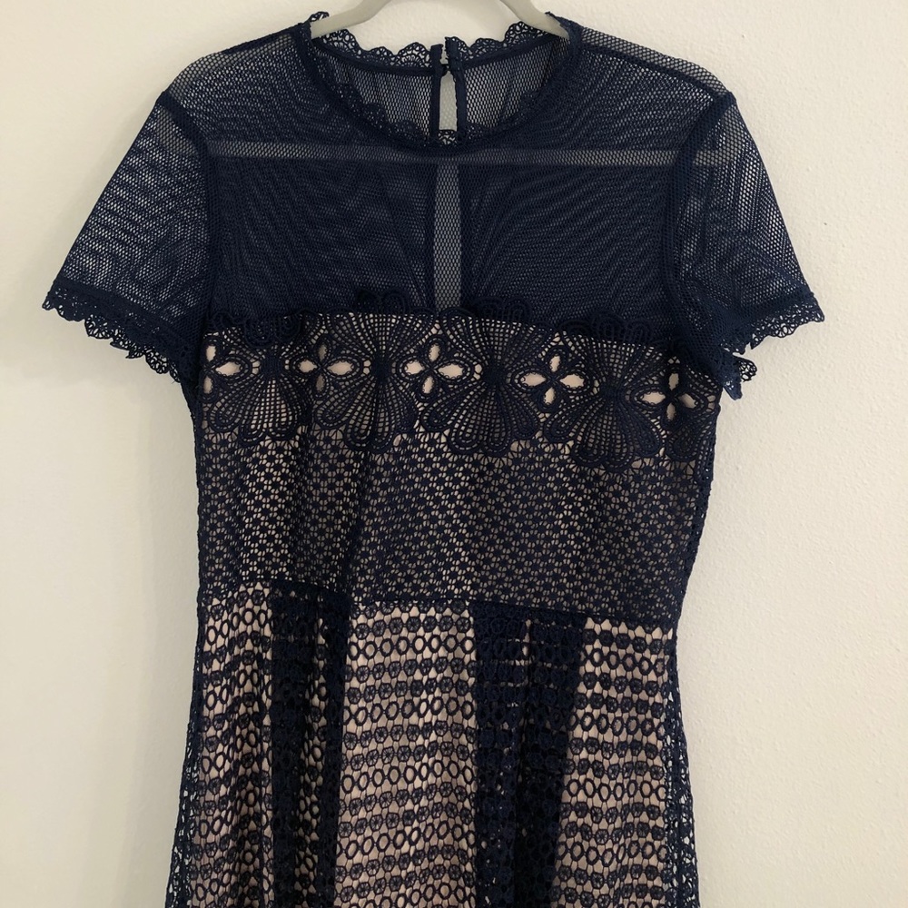 Blue and beige lace detail dress